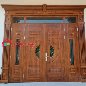 CỬA THÉP VÂN GỖ 4 CÁNH BIỆT THỰ