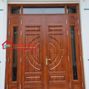 CỬA THÉP VÂN GỖ 4 CÁNH PHÀO ĐƠN